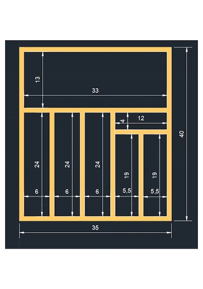 35x40 Cm Ahşap Kaşıklık Çekmece İçi Yemek Takımı Ve Servis Gereçleri Düzenleyici Organizer
