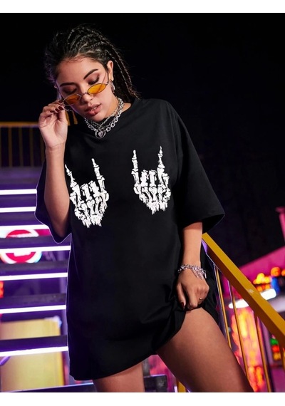 Modi Baskılı Oversize T-shirt - Siyah - Mymg146044