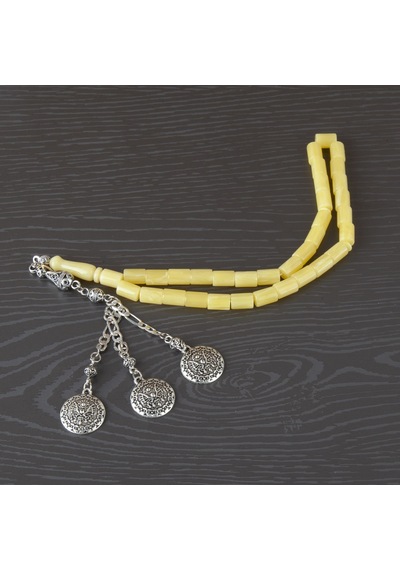 Sıkma Kehribar Alpaka Püskül Kesme Kesim 7x10mm Tesbih - Sarı Sarı