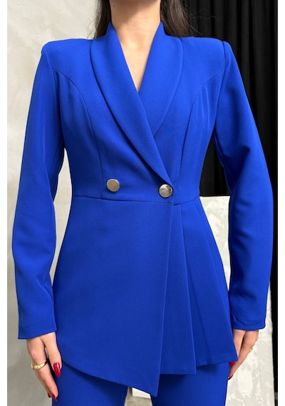 Msm Fashion Kadın İkili Blazer Ceket Pantolon Takım Pile Ve Düğme Detaylı Boru Paça Saks Mavisi Msm Fashion Kadın İkili Blazer Ceket Pantolon Takım Pile Ve Düğme Detaylı Boru Paça Saks Mavisi