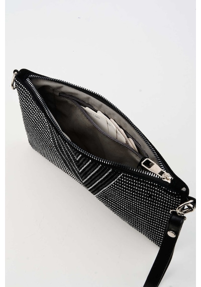 Vivaq Kadın V Gümüş Taşlı Süet Bilek Askılı Ve Zincir Askılı Portföy El Ve Clutch Çanta SİYAH