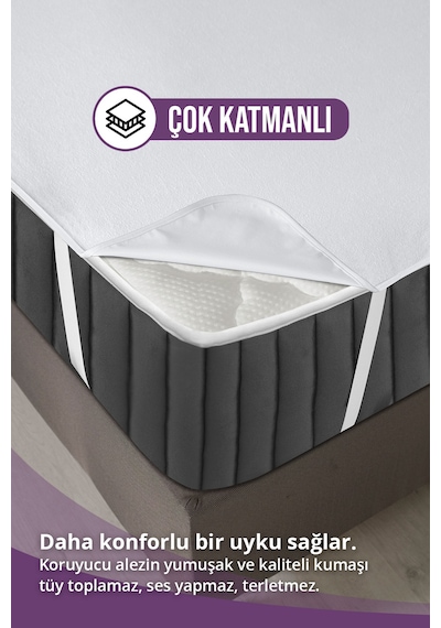 Su Sıvı Geçirmez Yatak Koruyucu Alez Yatak Alezi Çarşaf Pamuklu 200x200cm Dört Köşe Lastikli