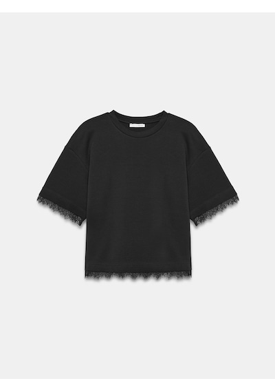 Dilvin 32826 Dantel Detaylı Kısa Kollu T-shirt-siyah
