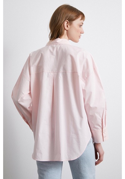 Never More Oversize Pamuklu Gömlek Pembe Pembe