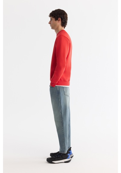 Avva Erkek Kırmızı Bisiklet Yaka Pamuklu Şardonlu Baskılı Regular Fit Sweatshirt B001033