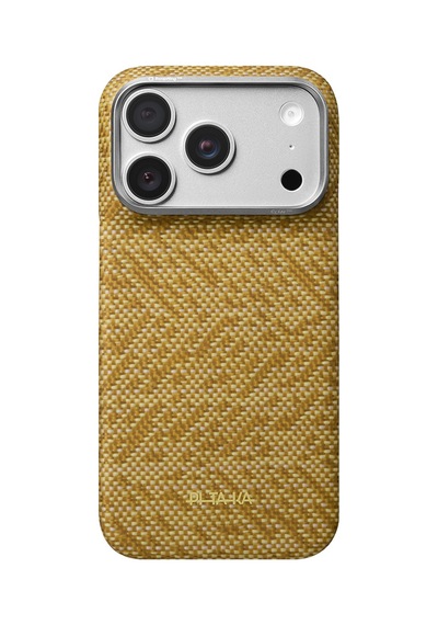 Apple Uyumlu iPhone 18 Pro Max Kılıf M-safe Özellik Aramid Karbon Fiber Pitaka Wind Over Wheat Serisi Kapak Gold