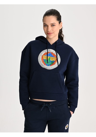 Fenerbahçe Lacivert Tribün Pul Payetli Kadın Oversize Sweatshirt Fb Laci Yeni