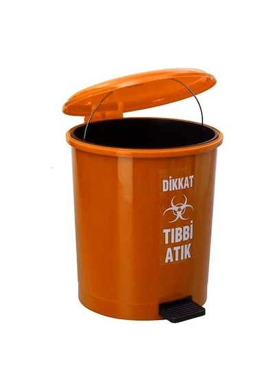 Safell Pedallı Tıbbi Atık Çöp Kovası 40 Lt Turuncu İç Kovalı