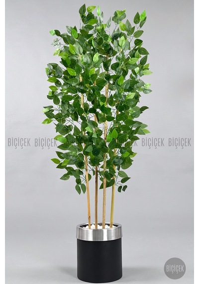 Yapay Benjamin Ağacı 140cm Siyah Gümüş Metal Saksıda Siyah-silver
