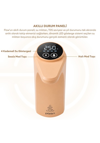 Pizen Flow Usb Şarjlı Otomatik Damacana Su Pompası Tds Ölçer 250ml 500ml 1l 2l Ölçü Özellikli Turuncu