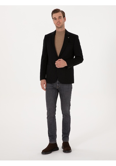 Cacharel Siyah Slim Fit %100 Kaşmir Flanel Ceket
