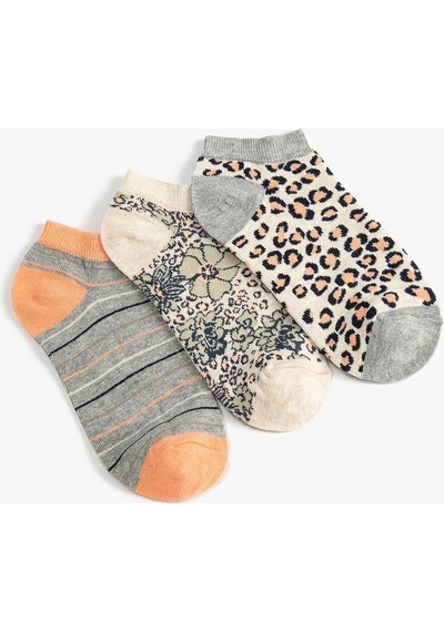 Koton Leopar Desenli 3'lü Patik Çorap Seti Multıcolor 4wak80106aa 4WAK80106AAMIX Mavi