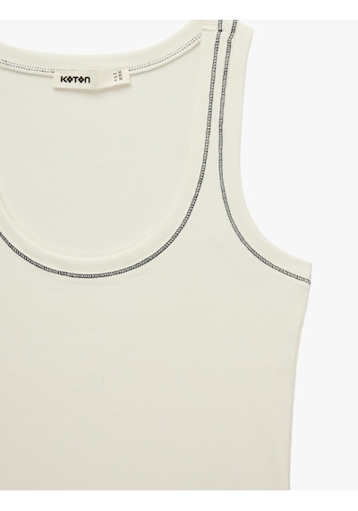 Koton Pamuklu Slim Fit Dikiş Detaylı U Yaka Halter Yaka Fitilli Atlet Ekru 6sak10246ek