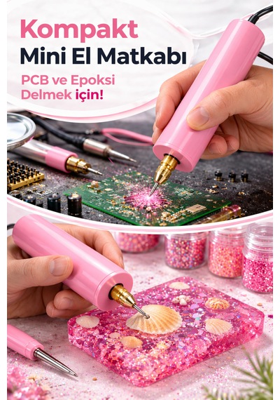 Usb Mini Drill Matkap Seti 7 Parça Mandren Seti+ 3 Adet Mikro Matkap Ucu Hassas Delme & Dıy-mını-usb-08-pembe