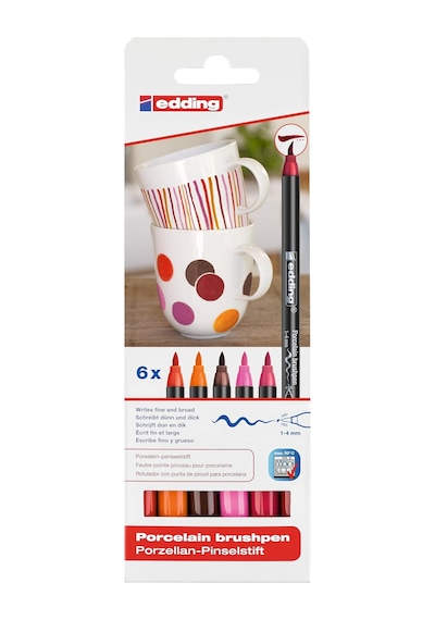 4200 Porselen Fırça Kalemi - 3 X Kırmızı, Turuncu, Kahverengi, Pembe - 6 Kalem - Fırça Ucu 1-4 Mm - Bulaşık Mak Genel