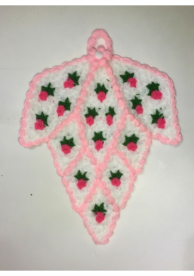 El Örgüsü Çiçekli Banyo Lifi 28 x 32 CM Beyaz - Pembe