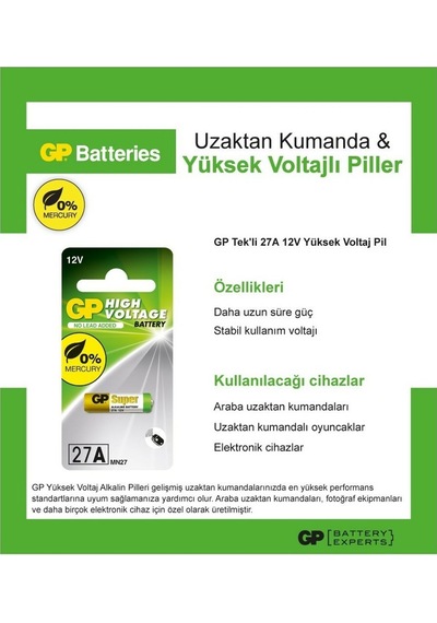Gp 27a 12v Alkalin Spesifik Araç Kumanda Pili Gp27a-c5