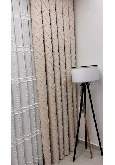Nivemeshome Sedef 3-0006 V2 Bej 13 Pileli Fon Perde 60x280