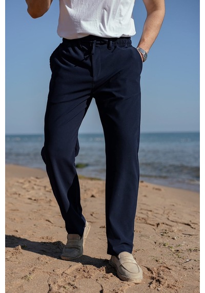 Madmext Lacivert Beli Lastikli Relaxed Fit Jakarlı Erkek Pantolon E6593