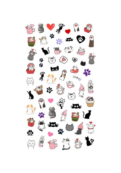 Çok Renkli Kedi Temalı Kız Çocuk Tırnak Sticker