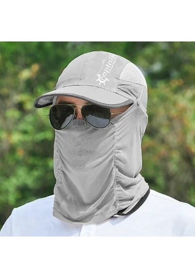 Captain Fisherman Style Cap Jf-06 Katlanır Fileli Şapka + Çıkarılabilir Yüz Koruma Gri