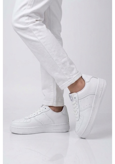 Cool Beyaz Bağcıklı Kalın Tabanlı Unisex Yürüyüş Ve Spor Ayakkabı Sneaker Pekin Kısa