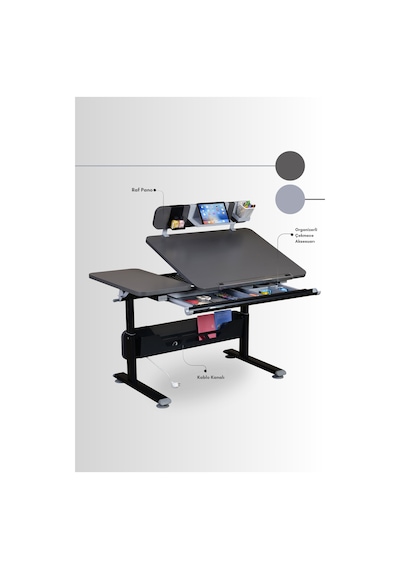 Vega Standart Yükseklik Ve Eğim Ayarlı, Çekmeceli Bilgisayar Ve Ofis Masası, Çalışma Masası Antrasit Gri Vega Standart Yükseklik Ve Eğim Ayarlı, Çekmeceli Bilgisayar Ve Ofis Masası, Çalışma Masası Antrasit Gri