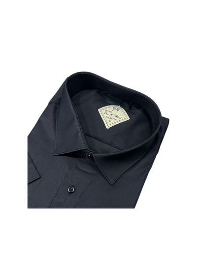 Eren Style Linen Keten Klasik %100 Cotton Kısa Kollu Terletmeyen Gömlek Siyah