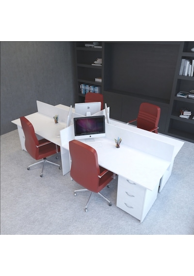 Burovena Vena Nil Workstation Dörtlü Çalışma Masa 320Cm X 140Cm X 115H
