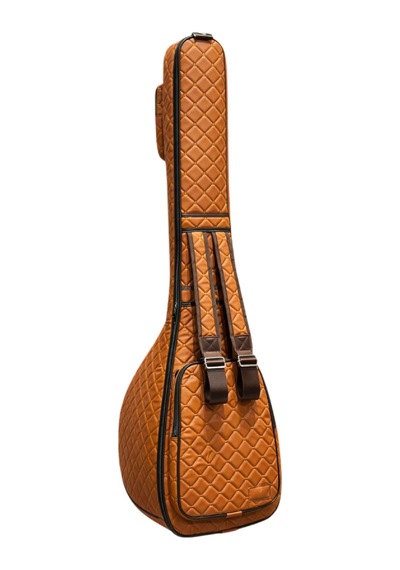 Saz Kılıfı Kahverengi Suni Deri Kalın Kılıf Kahverengi Kapitoneli Uzun Sap Bağlama Kılıfı