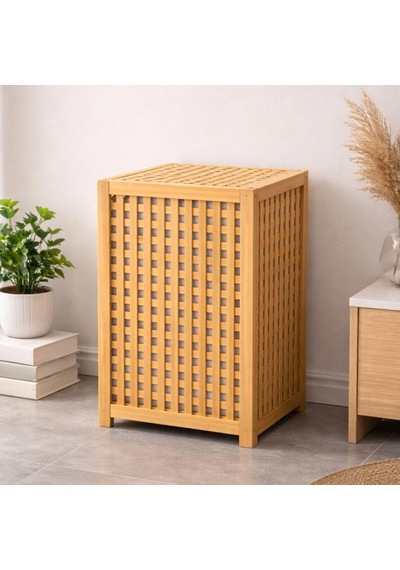 İbico İ21-152 Kalın Bambu Kirli Çamaşır Sepeti 40x40x58 Cm - Kumaş Çantalı