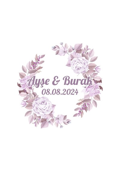 Altın Çerçeveli Çam Çelenk Etiketi Kına Nişan Düğün 3x3 Cm Özel Etiket / 50 Adet Sticker Beyaz