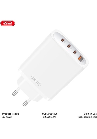 Ce23 Eu 65w Gan 4 Portlu Çoklu Hızlı Şarj Adaptörü Ve Pd Laptop Şarj Başlığı 3x Type-c + 1x Usb-a