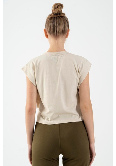 Maraton Regular Kadın Bisiklet Yaka Kil Rengi Crop Top Kil Rengi