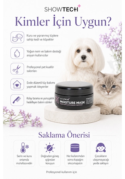 Showtech Moisture Mask Kedi Ve Köpekler İçin Konsantre 10:1 Yoğun Nemlendirici Ve Besleyici Tüy Bakım Maskesi 125 Ml