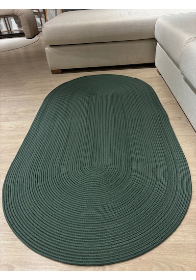 Mavaux Galileo Oval Jüt Yuvarlak Hasır Görünümlü Klasik Halı Kilim Yeşil