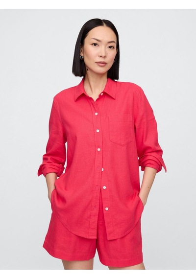 Gap V-lınen Easy Shirt - Beachy Kadın Gömlek-8073 Pembe