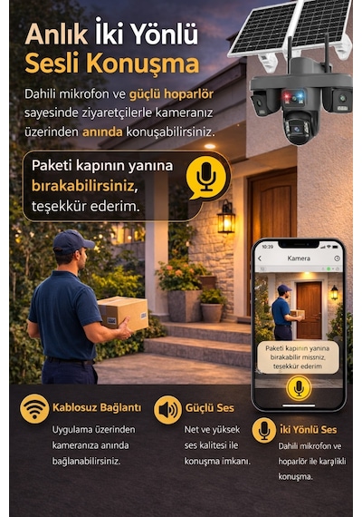 Ok335 12mp 4 Kameralı 4g Solar Güvenlik Kamerası Aov Gece Görüş 128gb Hafıza Kartı + 1 Yıl İnternet