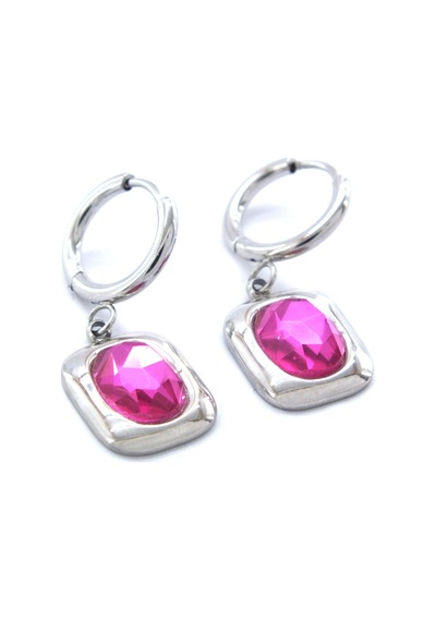 FerizZ 316L Çelik Pembe Taşlı Fantezi Küpe UNK-562 Beyaz