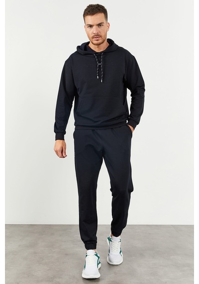 Tommy Life Lacivert Kapüşonlu Kanguru Cep Lastik Paça Erkek Oversize Eşofman Takımı - 85117 Lacivert