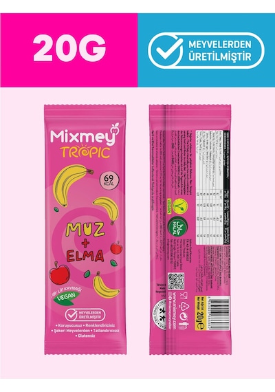Mixmey Tropik Sever Meyve Barı 12 Adet | Atıştırmalıklar – Vegan, Glutensiz (20GR X 12 ADET)