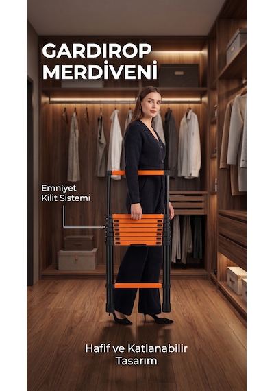 Teleskopik Merdiven 1,7+1,4 Metre 5+6 Basamaklı A Tipi Uzayan