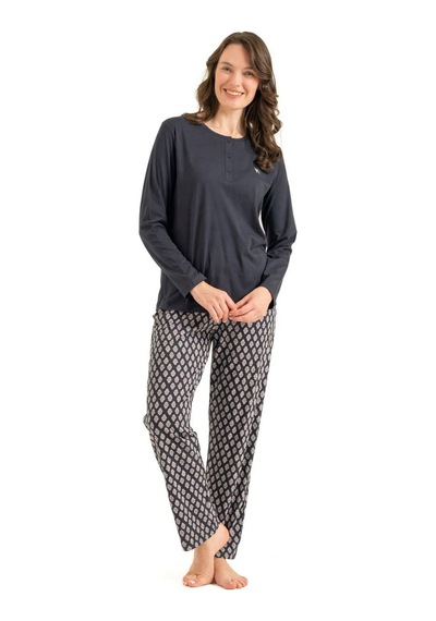Arnetta Kadın Büyük Beden Modal Pamuklu Nakışlı Düğmeli Yaka Uzun Kollu Pijama Takım Antrasit Arnetta Kadın Büyük Beden Modal Pamuklu Nakışlı Düğmeli Yaka Uzun Kollu Pijama Takım Antrasit