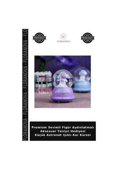 Premium Sevimli Figür Aydınlatmalı Aksesuar Yeniyıl Hediyesi Küçük Astronot Işıklı Kar Küresi