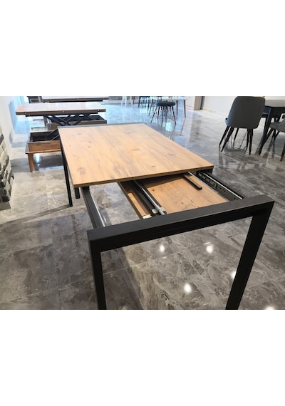 Onurdesign16 Star Modern Atlantik Çam Açılabilir Metal Kasa Ahşap Yemek Masası