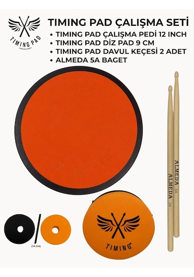 Timing Pad Çalışma Seti Çalışma Pedi 12 Inch + Diz Pedi 9 Cm + Davul Keçesi 2 Adet + Baget