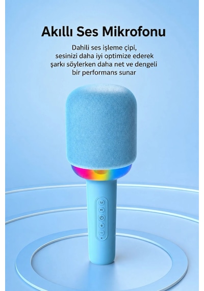 Exenar - Mavi - Kablosuz Bluetooth Karaoke Mikrofonu 5w Rgb Işıklı Taşınabilir Kablosuz Mikrofon Şarjlı 1200 Mah