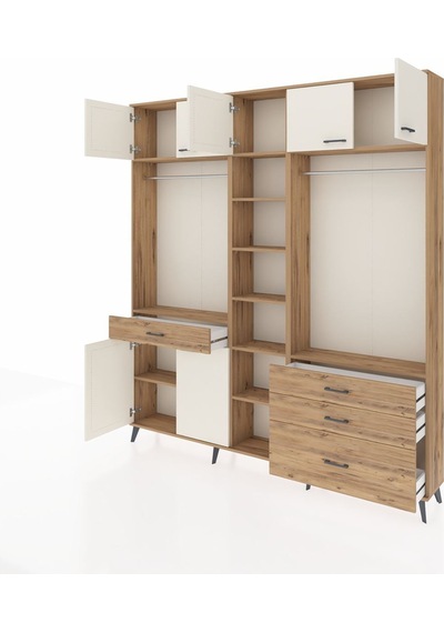 Arges Dolap 11 Raflı 4 Çekmeceli 2 Askılı 220x30x243 Çam-aytaşı/çam Aytası/atlas Çam