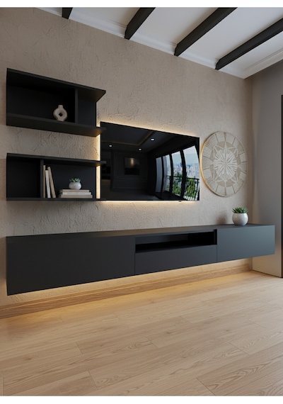 Resital Ledli Duvara Monte Tv Sehpası - Antrasit - W6015-4 Antrasit