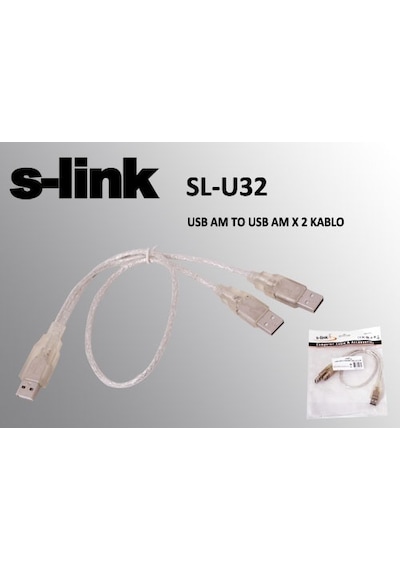 S-Link Sl-U32 Usb 2.0 Usb Erkek To 2X Usb Erkek 0.60Cm  Kablo